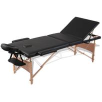 Folding 3 Zone Massage Table with Wooden Frame Black