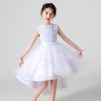 Girls Sleeveless Sequined Trailing Princess Piano Performance Formal Dress 110cm balta