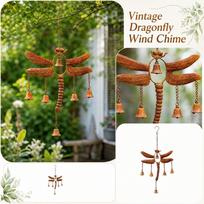 Vintage Dragonfly Wind Chime Garden Decoration Hanging Metal Outdoor Ornament with Bells for Patio Yard Porch one size