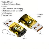 Transparent Type-C Female To USB Male Adapter USB3.2 Standard 120W Fast Charging Connector High Speed Data Transfer Converter