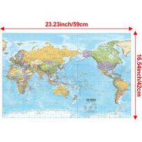 Pasaulio politinis sieninis žemėlapis, Ramiojo vandenyno centre, edukacinis plakatas mokyklai, biurui, namų dekoravimui, detalus geografinis žemėlapis A2-59*42cm white
