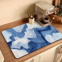 1Pcs Rubber Drying Mat With Abstract Blue Print For Coffee Shop Restaurant Kitchen Carpet Tableware Durable Diatom Mud Table Mat Pet Mat Coffeeware 30*40cm