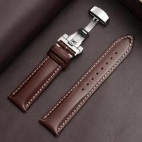 Butterfly Buckle Glossy Calfskin Leather Watch Strap 18/19/20/22mm Replacement Watchbands Black Brown Waterproof Wristwatch Band 19mm&with silver buckle