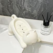 Mielas katės formos muilo laikiklis su drenažu, konteineris, lygus plastikas, indelis tualetiniam muilui, dėklas, vonios kambario aksesuarai, tualeto reikmenys, namų dekoras balta