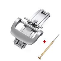 Silver Solid Stainless Steel Folding Watch Clasp 18mm 20mm Double Press Butterfly Buckle for Richard Rubber Watch Strap Button