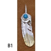 S925 Sterling Silver Jewelry Retro Thai Silver Men's and Women's Blue Turquoise Feather Pendant Sweater Pendant