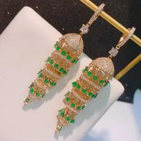 Exaggerated Luxury Full ZIRCON Long Waterdrop Chain Tassel Lantern Earrings 925 Silver Needle Wind Bohemia Ethnic Jewelry brown