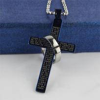 Vyriški nerūdijančio plieno Prayer Kryžiaus žiedas pakabukas Kamuolinės grandinėlės Punk karoliai papuošalai juoda