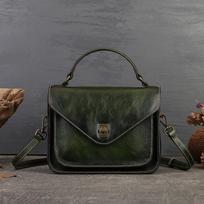 Johnature Retro „Messenger“ krepšys Natūralios odos pažangi moteriška rankinė Universalūs vienspalviai pečių krepšiai žalia