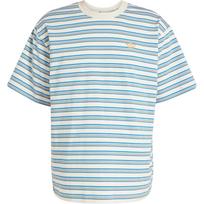 Adidas Originals Marškinėliai su juostelėmis Madingi universalūs apvalia kaklo iškirpte trumpomis rankovėmis Vyriški viršutiniai drabužiai Balti mėlyni šviesiai oranžiniai KB8355 XL white