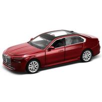 1/32 BMW I7 Alloy Car Model Diecast Metal New Energy Vehicles Car Model High Simulation Sound and Light Collection Kids Toy Gift raudona
