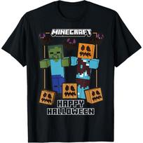 Minecraft Happy Halloween Pumpkin Zombie Fun T-Shirt S juoda