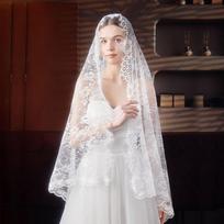 Black Women Shawl Flower Wedding Veils Elegant Bride Head Covering  Mantilla balta