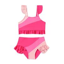 2026 New Style Girls Split Ruffle Color Matching for Older Children 18-24M rožinė