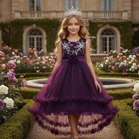 New Children's Children's Catwalk Children's Flower Princess Dress Sequin Embroidered Children's Dress Drop Shipping 110cm violetinė
