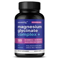 Magnesium Glycinate Complex Plus with Vitamin D3 5000 IU K2 100mcg and Aloe Vera Leaf 1000mg for Sleep and Relaxation Support, 120 Capsules 120PCS