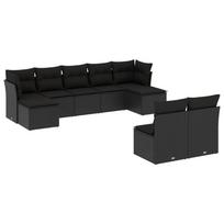 9 piece garden sofa set with cushions black poly rattan