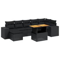 8 Piece Garden Sofa Set with Cushions Black Poly Rattan