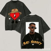Bad Bunny Gerbėjų Dovana Skalbta Marškinėliai Vyrams Moterims Harajuku Dydžio Perteklius Unisex Trumpomis Rankovėmis Streetwear Aukštos Kokybės Poroms L black