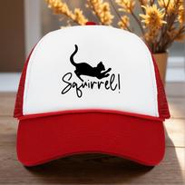 Squirrel Cat Jumping Graphic Trucker Hat Adjustable Polyester Casual Snapback Cap for Adults One Size