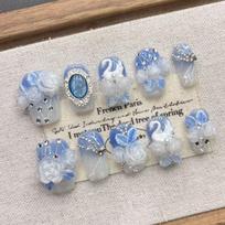 Handmade Cat Eye Short Almond Nail Tips In Blue Swan Design - Premium Press-On Nails Women Medium