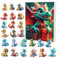 24 Days Christmas Advent Calendar Cute Acrylic Dinosaur Pendant Toy Christmas Tree Decor Backpack Car 2D Flat Pendants Gifts As Show