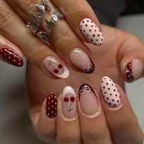24 Pieces Valentine's Day French Almond Wearing Armor Cute Wind Polka Dot Cute Red Cherry Nail Art brown