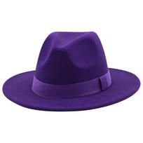 Stilinga violetinė didelės plačios briaunos fedora skrybėlė vyrams ir moterims, rudens ir žiemos veltinė jazz skrybėlė, klasikinė bažnytinė skrybėlė, mados aksesuaras One Size violetinė