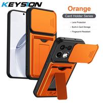 KEYSION kortelių laikiklio dėklas, telefono dėklas Realme 16 Pro+ 5G, su slankiojančia kameros apsauga, stoveliu, smūgiams atsparus dangtelis Realme 16 Pro 5G for Realme 16 Pro 5G oranžinė