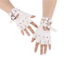 Punk Rivets Belt Wrist Gloves Cool Fingerless Mittens Unisex Half Finger Gloves  Sports Activities balta
