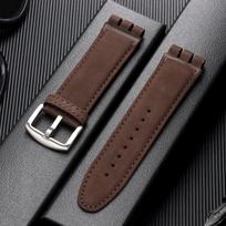 For Swatch YOS440 449 401 447 Cowhide Watch Band Black Brown Matte Genuine Leather Straps Men's Sports Bamboo Embossed Wristband 26x23mm brown