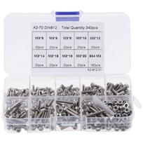 340Pcs Stainless Steel Metric Screw Assortment Kit 5/6/8/10/12/14/16/18/20mm Hex Socket Head Cap Screws Nuts and Bolts Kit