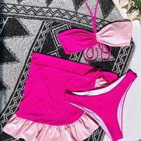 Moteriški maudymosi kostiumai Colorblock Halter Wrap string Sexy Bikini Brazilian Beachwear Maudymosi kostiumėliai S ryškiai rožinė