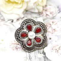 Vintage Pearl Brooch Ladies Floral Red&green&Blue resin Wedding Bridal Jewelry raudona