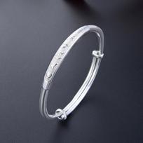 Six Character True Words Pure Silver Bracelet 999 Silver Ethnic Style Retro Sliding Style Smooth Solid Mother's Foot Silver Bracelet Adjustable size
