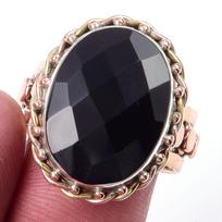 Natural Black Onex Gemstone Handmade 925 Sterling Silver Two Tone Ring S.9 t6r20