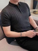 Men'S Polo Shirt Short-Sleeved Business Light Ripe Thin Trendy High-End Slim-Fitting Half-Sleeved Lapel Knitted Men'S T-Shirt M pilka spalva