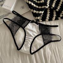 Girls Spring Summer Sexy Lace Satin Hollowed Out Cotton Grade Low Waist Triangle Briefs M balta