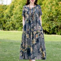 Didelio dydžio Elegantiška Moteriška Vasarinė Suknelė Vintage Drabužiai Trumpomis Rankovėmis Laisvos Ilgos Suknelės XL