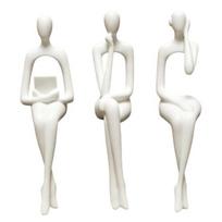 3 vnt./rinkinys Abstrakčios žmogaus figūrėlės, 3D spausdinta moderni minimalistinė meno skulptūra, meniška sėdinčio žmogaus statulėlė namų lentynai, stalo dekoravimui juoda
