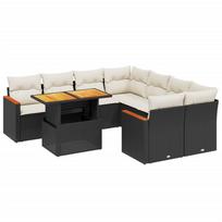 9 piece Garden Sofa Set with Cushions Black Poly Rattan
