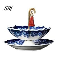 Tea Leaves Steeping Tool Umbrella-Shaped Ceramic Infuser with Rotating, Chinese Blue & White Strainer for Drip Coffee Filter Loose Leaf Tea, mėlyna