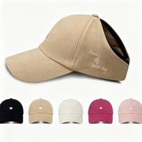 Heart Embroidery High Ponytail Half Brim Baseball Cap For Women Summer Sun Visor Hat Black