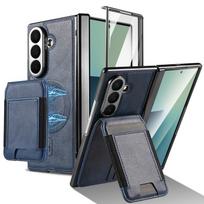 2IN1 Magnetinis kortelės lizdas Stovas Odinis dėklas, skirtas Samsung Galaxy Z Fold 8 Ultra 7 6 5 4 3 Vyrio apsauga Belaidžio įkrovimo dangtelis Galaxy Z Fold 8 Ultra gryna