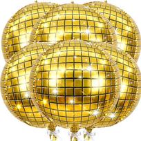 6 Pcs 22 Inch 4D Gold Disco Ball Foil Balloons, Metallic Mirror Grid Round Sphere Mylar Balloons, Retro 70S 80S 90S Theme Party Other