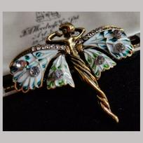 Vintažinio Art Nouveau stiliaus fėjų nimfų sagės skara-smeigtukas pakabuko papuošalai