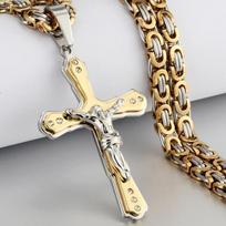 Senovės vyrų nerūdijančio plieno krištolas Jėzus Kristus Šventasis Nukryžiuotasis Kryžiaus pakabukas karoliai Bizantijos grandinės karoliai Juvelyriniai dirbiniai Dovanos 55cm