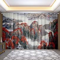 Living Room Bedroom Curtain Landscape Drapes Semi-blackout Custom Curtain  New Modern Chinese Zen Large Size cortinas 2pcs (W50cmxH130cm)x2&Grommet Top gray
