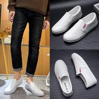 Mens White Slip-On Skate Shoes Elastic Work-Style Casual Sneakers Lace-Free Student/Street Non-Slip Comfort Footwear Chunky Sole 39 balta