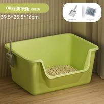 Didelė atvira kraiko dėžutė su apsauga nuo taškymosi katėms - Ypač didelė katės smėlio dubenėlio - Pusiau uždara augintinių reikmenys Cat litter box tamsiai alyvuogių žalios spalvos
